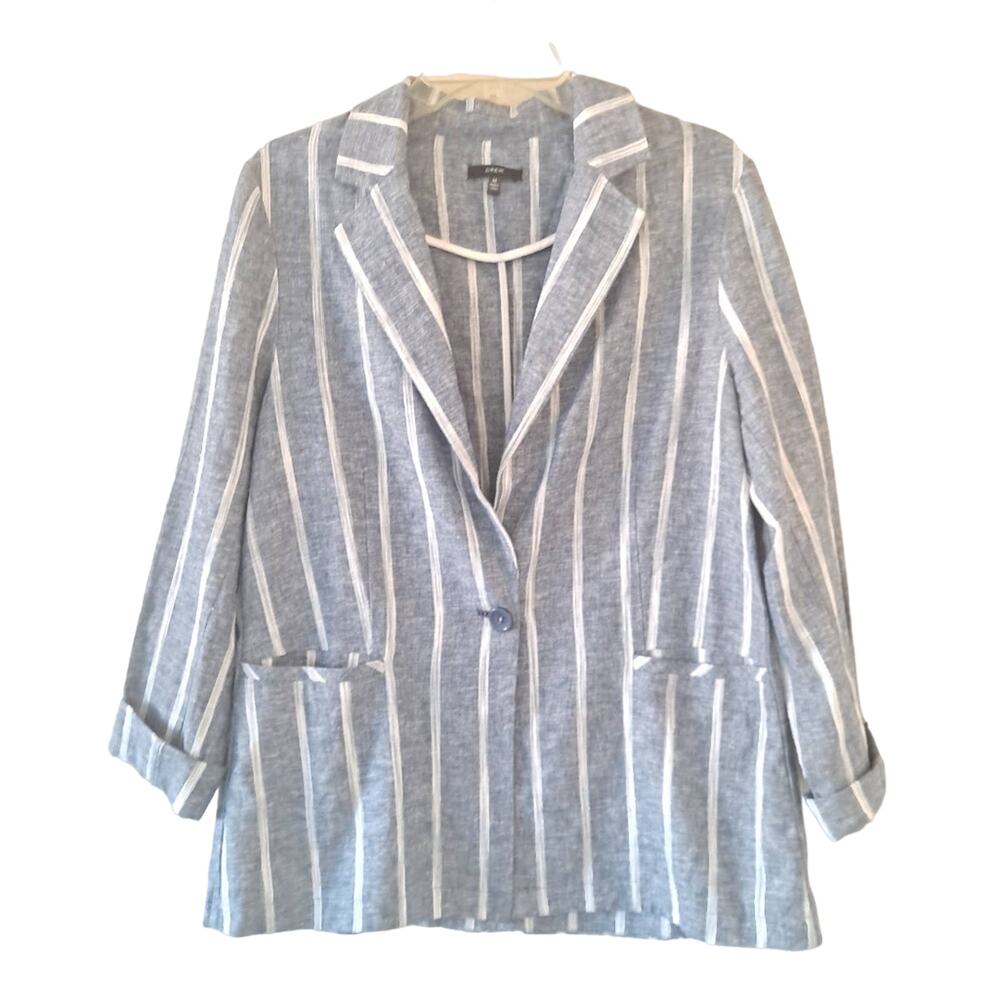 Drew Blue and White Notch Collar Long Sleeve One Button Blazer - Size M